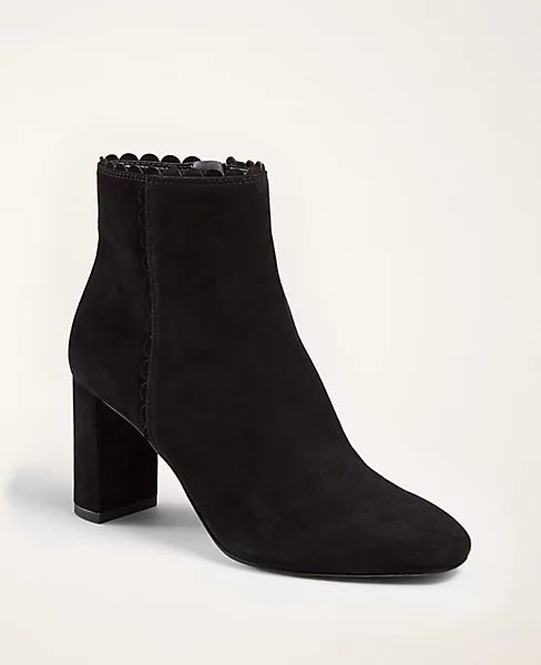 Llana Suede Scalloped Heeled Booties | Ann Taylor | Ann Taylor (US)