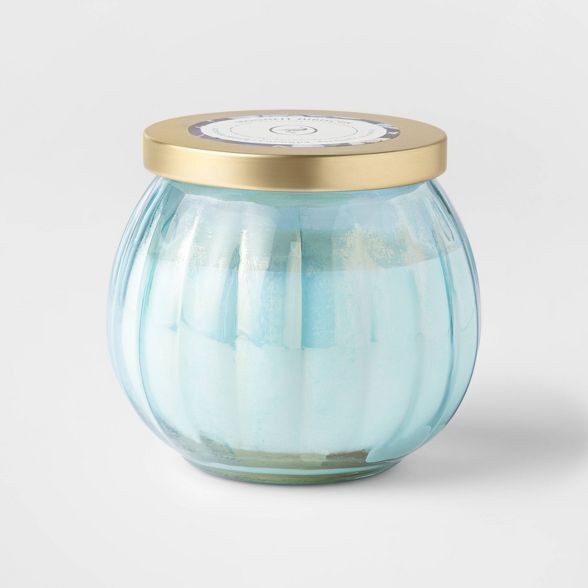 14oz Lidded Blue Depression Glass Jar Mandarin Hibiscus Candle - Opalhouse™ | Target