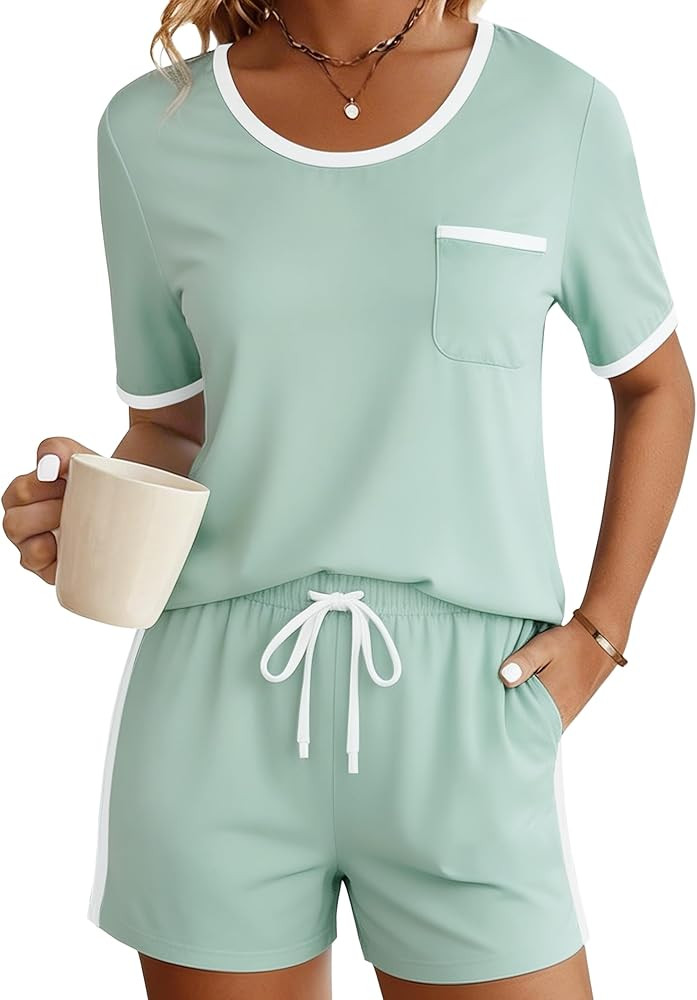 PATPAT Pajama Set for Women Viscose from Bamboo 2 Piece Soft Lounge Set Short Sleeve Tops and Sho... | Amazon (US)