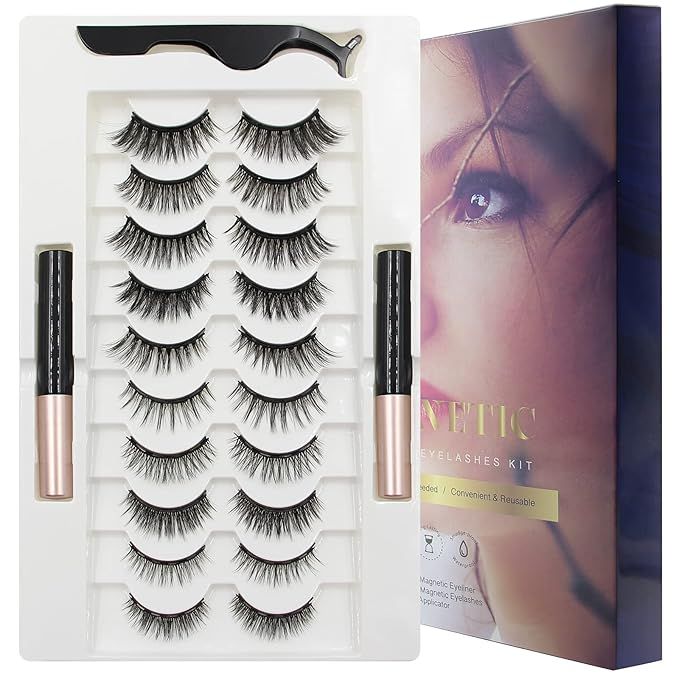 Magnetic Eyelashes Kit - Prgislew Mixed Magnetic Eyelashes and Eyeliner Kit with 10 Pairs 3D Reus... | Amazon (US)