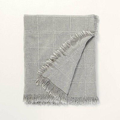 Hearth & Hand Magnolia 60x50" Grid Lines Linen Fringe Throw Blanket, Light | eBay US