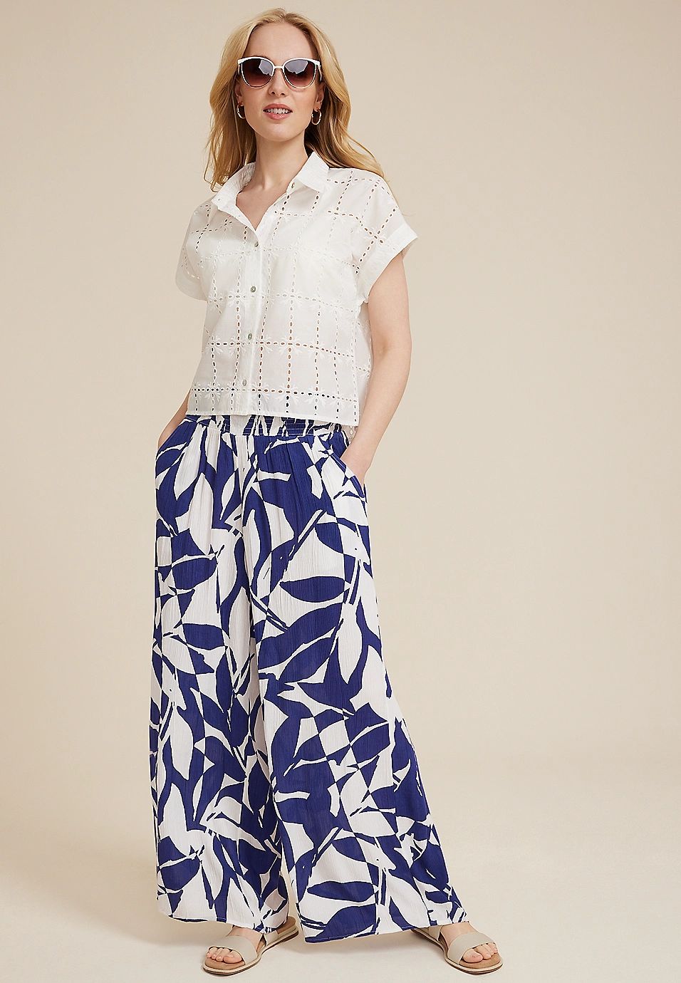 High Rise Printed Palazzo Pant | Maurices