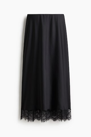 H & M - Lace-trimmed satin skirt - Black | H&M (UK, MY, IN, SG, PH, TW, HK)