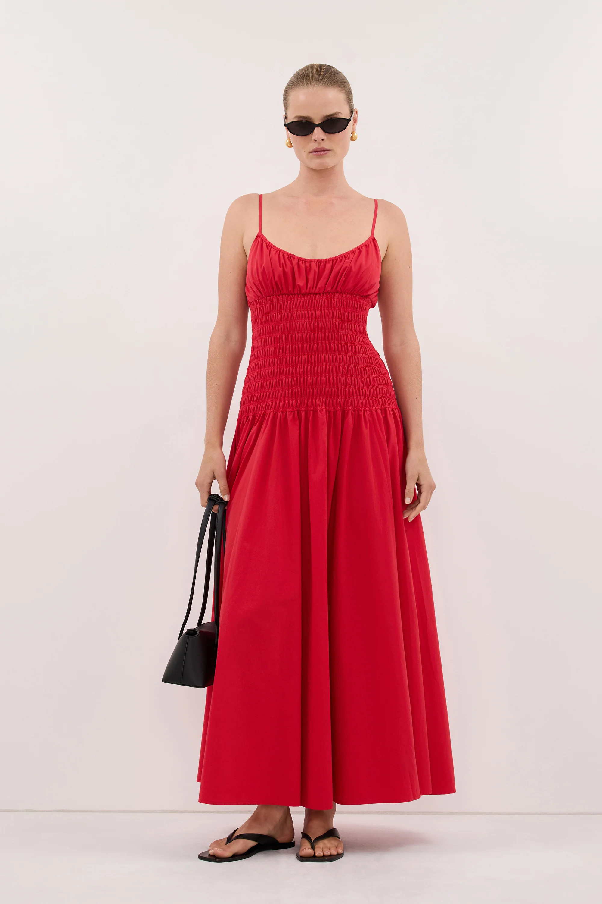 PALOMA RED COTTON MIDI DRESS | DISSH
