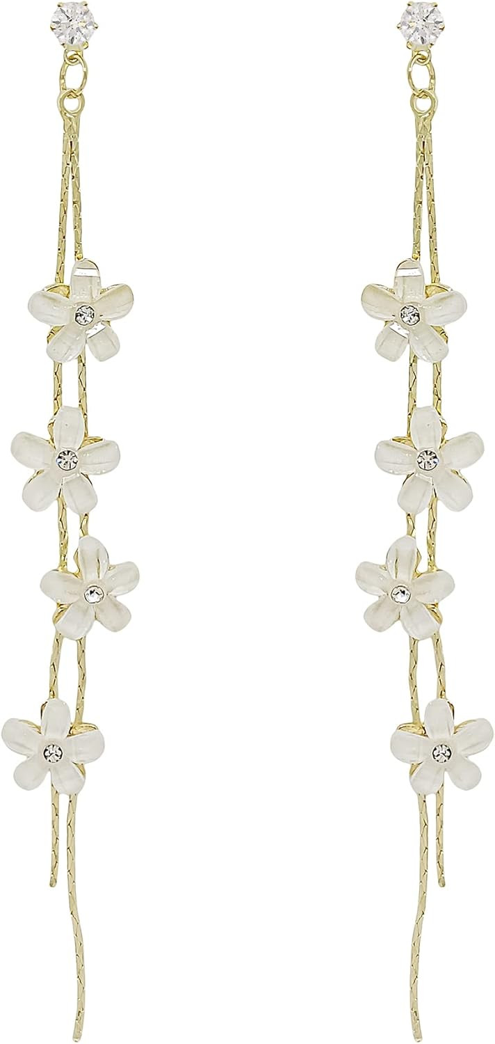 KALLACALLA Flower Drop Earrings, 925 Silver Needle Post Back, Linear Earrings, Flower Dangle Earr... | Amazon (US)