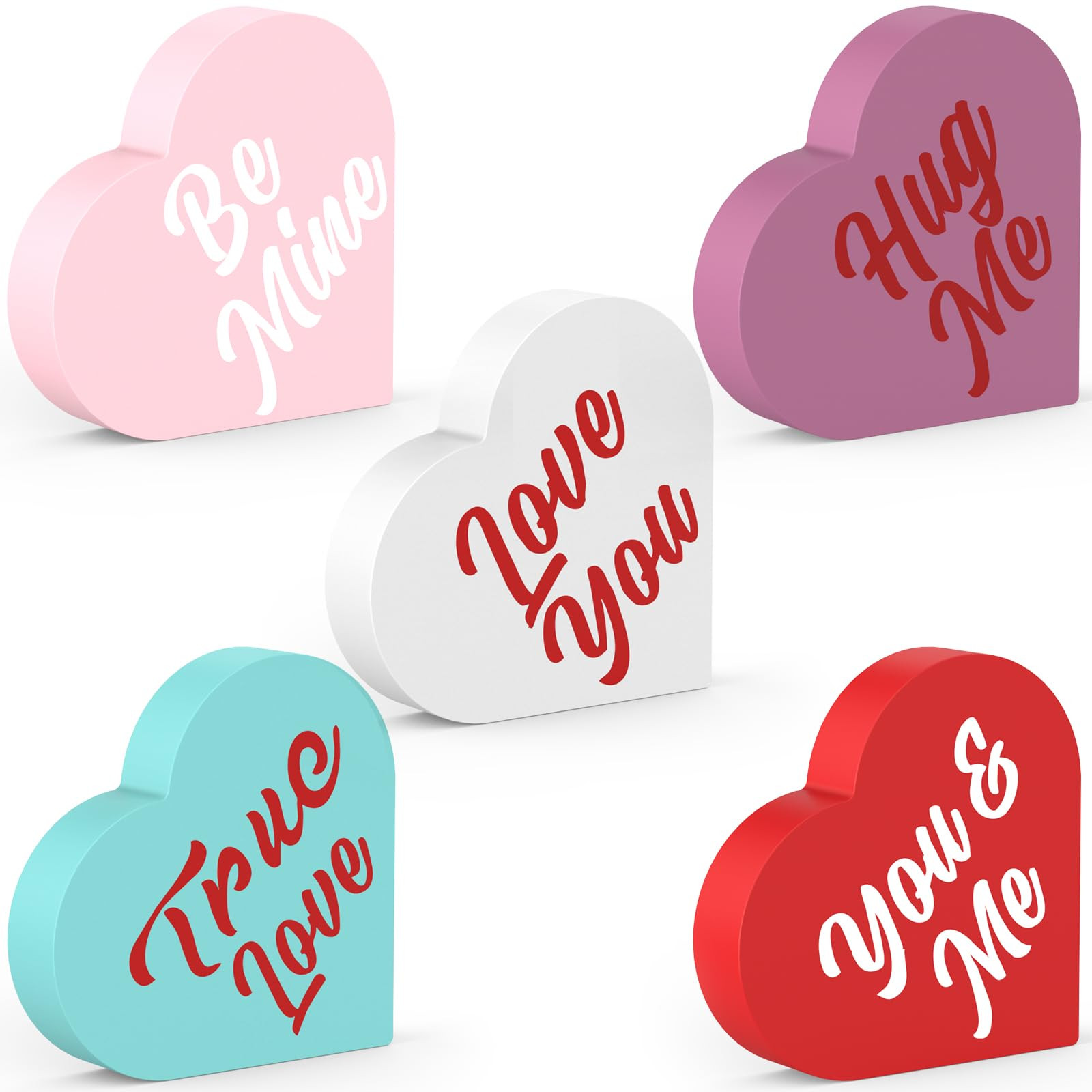 Valentines Day Decorations, 5 PCS Double Printed Wooden Conversation Hearts Decoration, Romantic ... | Amazon (US)