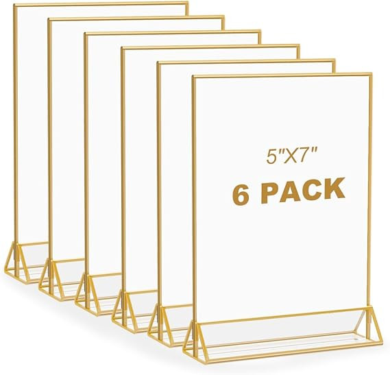 5X7 Clear Sign Holder, Wedding Table Sign Double Sided Holder, Set of 6 Clear Acrylic Frames with... | Amazon (US)