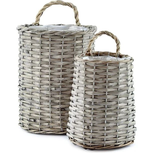 AuldHome Wall Hanging Baskets (Set of 2, Gray); Woven Wicker Rustic Farmhouse Gray Washed Door Ba... | Walmart (US)