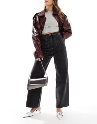 ONLY Hope wide leg jeans with rhinestones in washed black | ASOS (Global)