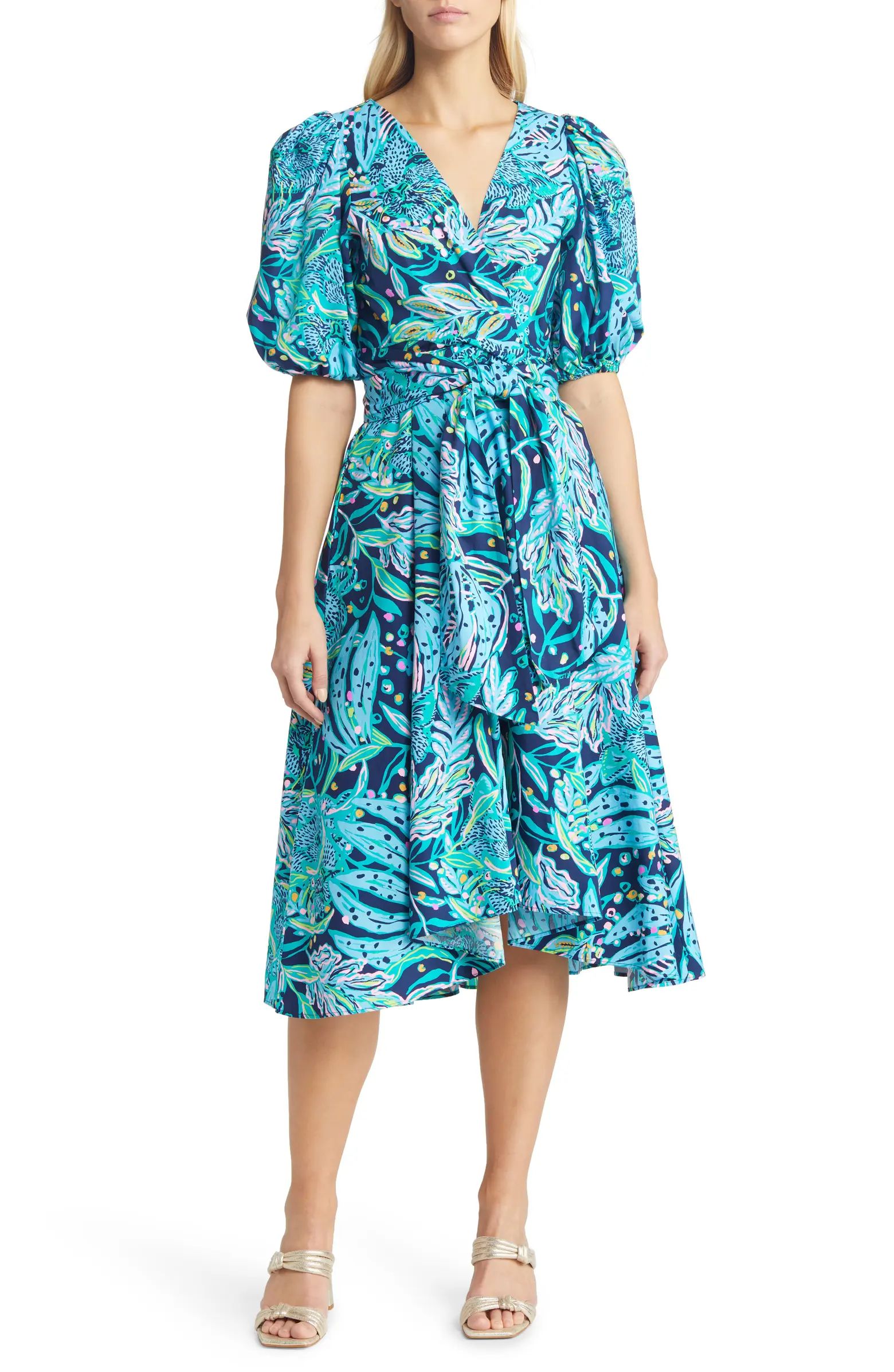 Lilly Pulitzer® Juney Puff Sleeve Cotton Faux Wrap Dress | Nordstrom | Nordstrom