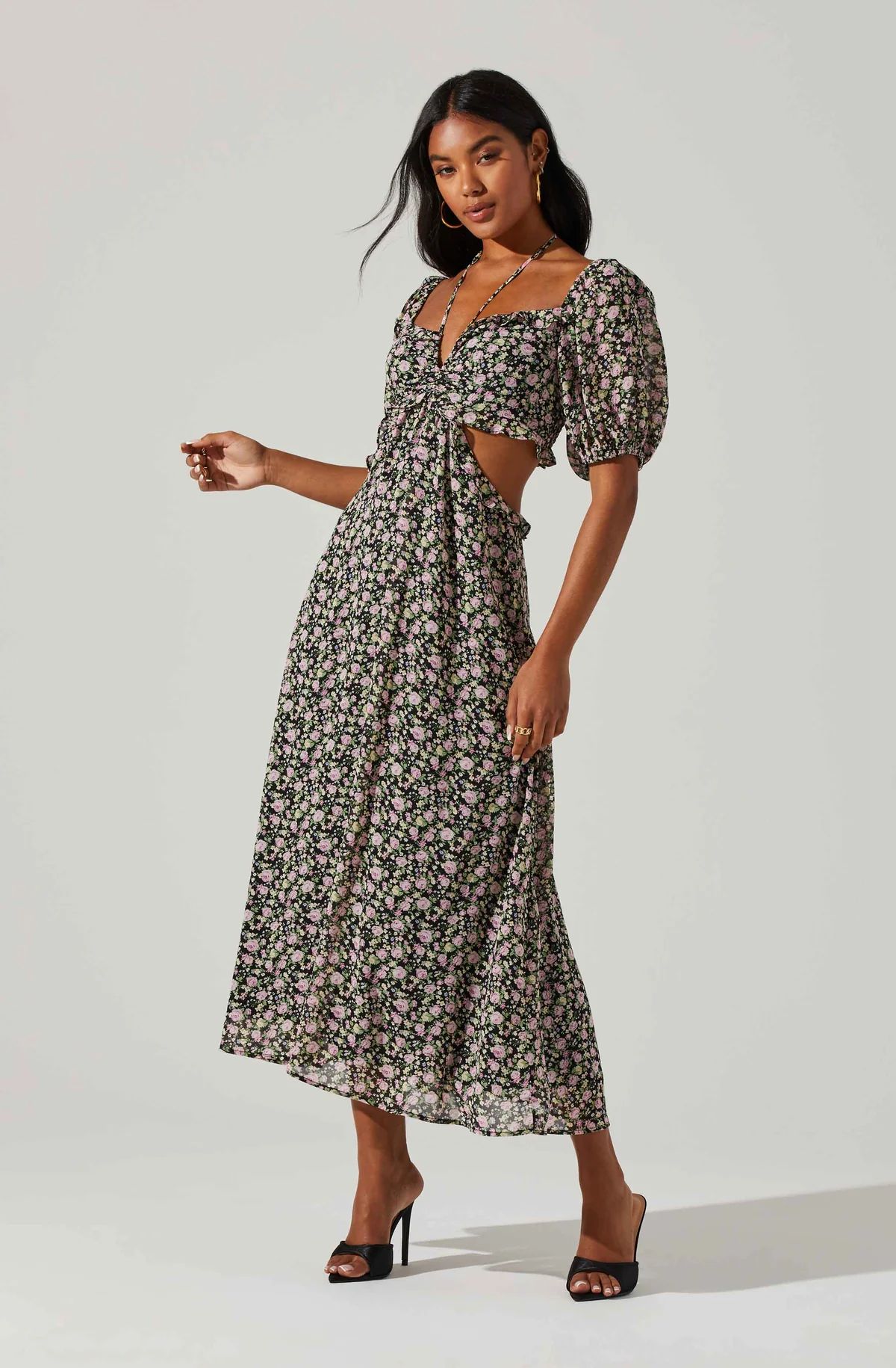 Floral Ruffle Cutout Midi Dress | ASTR The Label (US)
