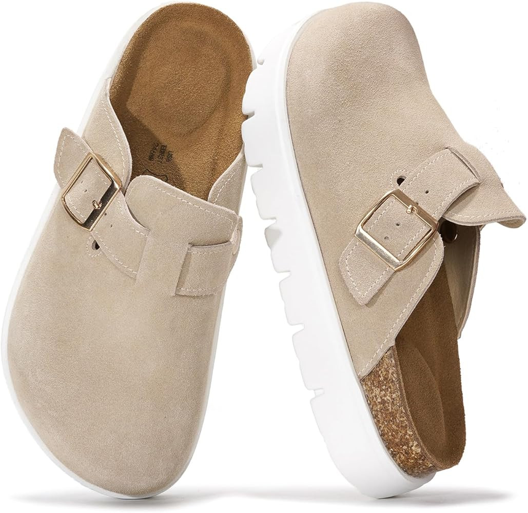 Project Cloud Genuine Leather Platform Clogs for Women Footwear - Memory Foam Arch Support Cork F... | Amazon (US)