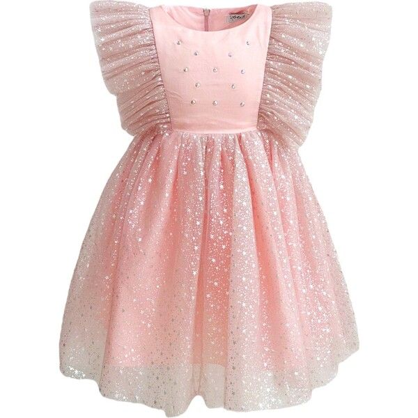 Shimmer Crystal Stars Tulle Dress, Pink | Maisonette