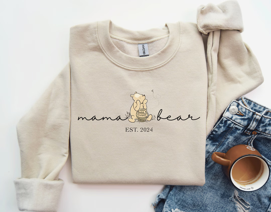 Mama Bear Sweatshirt / Custom Pooh Bear Mom Sweatshirt / Winnie the Pooh Sweatshirt / Mom Gifts /... | Etsy (US)
