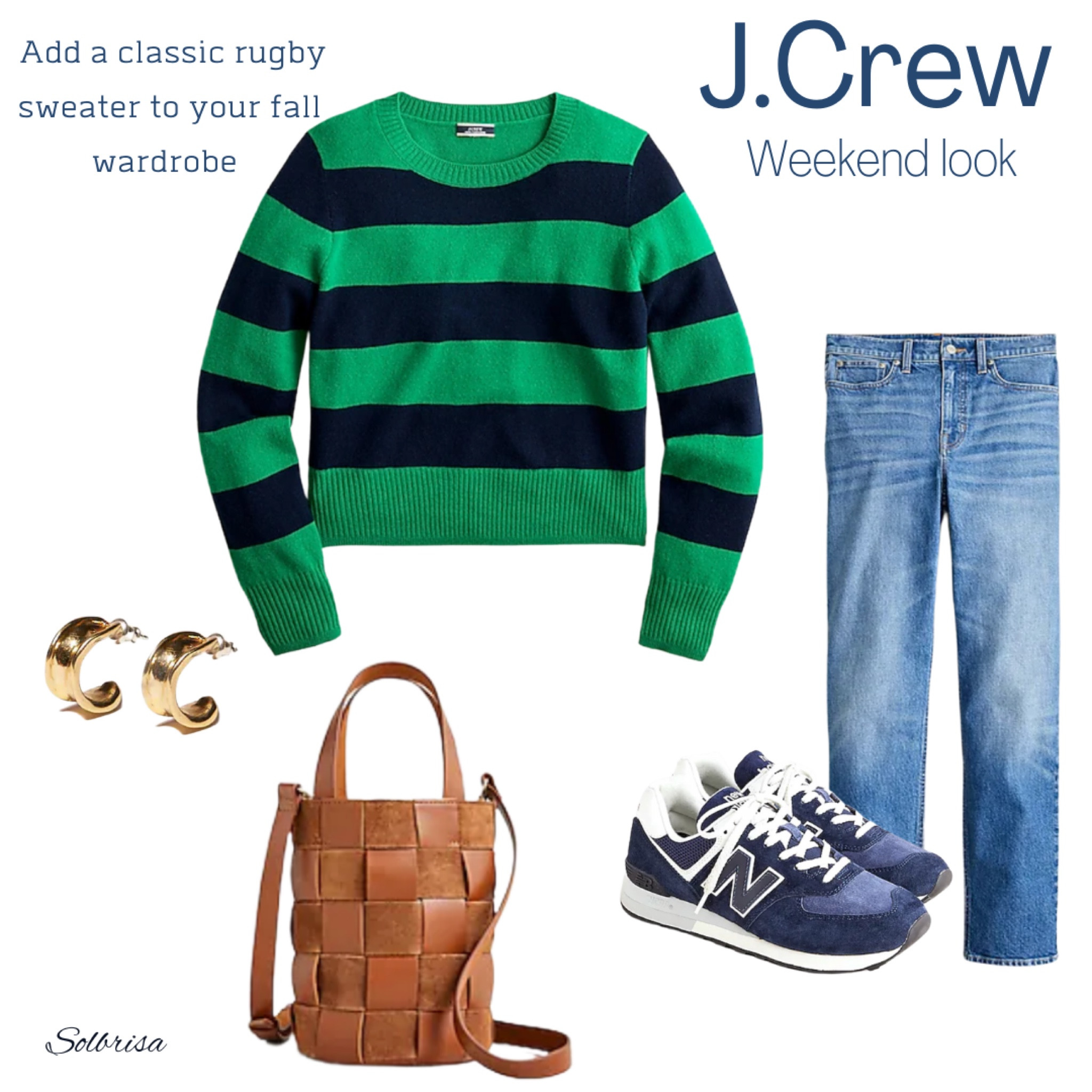 A cropped cashmere rugby sweater, paired with high waisted jeans and some comfy New Balance sneakers. The rich Burnished Pecan color of this woven bucket bag looks great with the navy blue in the sweater and sneakers! Add a simple pair of gold hoops and you’re set to go! 

#LTKsalealert #LTKstyletip #LTKSeasonal