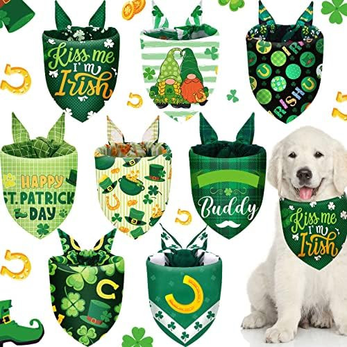 8 Pieces St. Patricks Day Bandanas Holidays Dog Scarf Shamrock Rainbow Pets Triangle Bibs Lucky Char | Amazon (US)