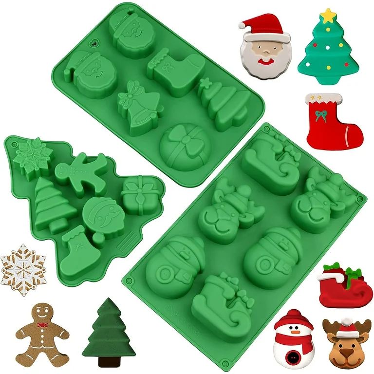 3 Pack Christmas Silicone Molds, Large Size Xmas Baking Mold for Mini Cakes, Handmade Soap, Choco... | Walmart (US)