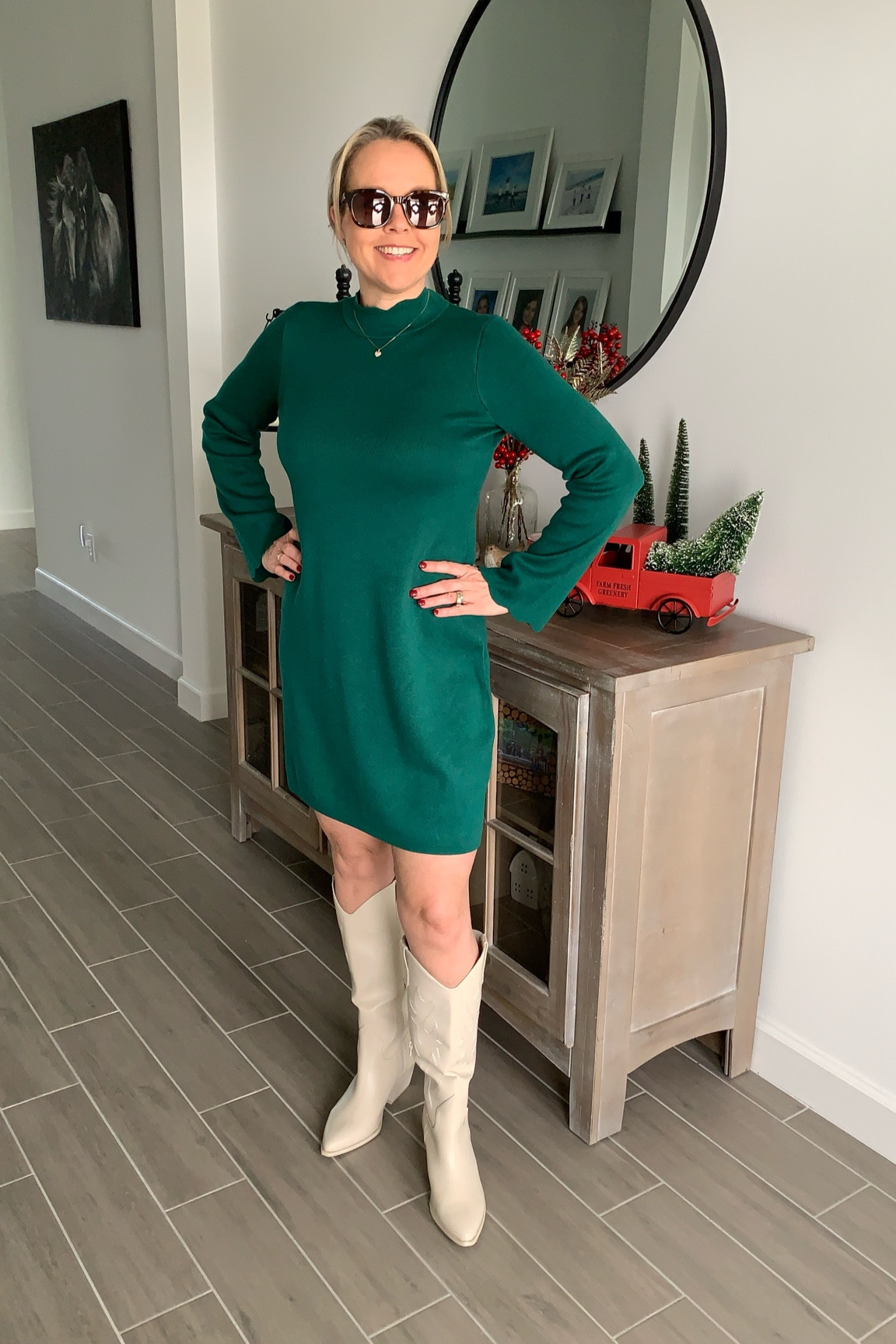 Free Assembly cozy yarn mini dress paired with Madden NYC western boots. #walmart

#LTKStyleTip #LTKOver40 #LTKFindsUnder50