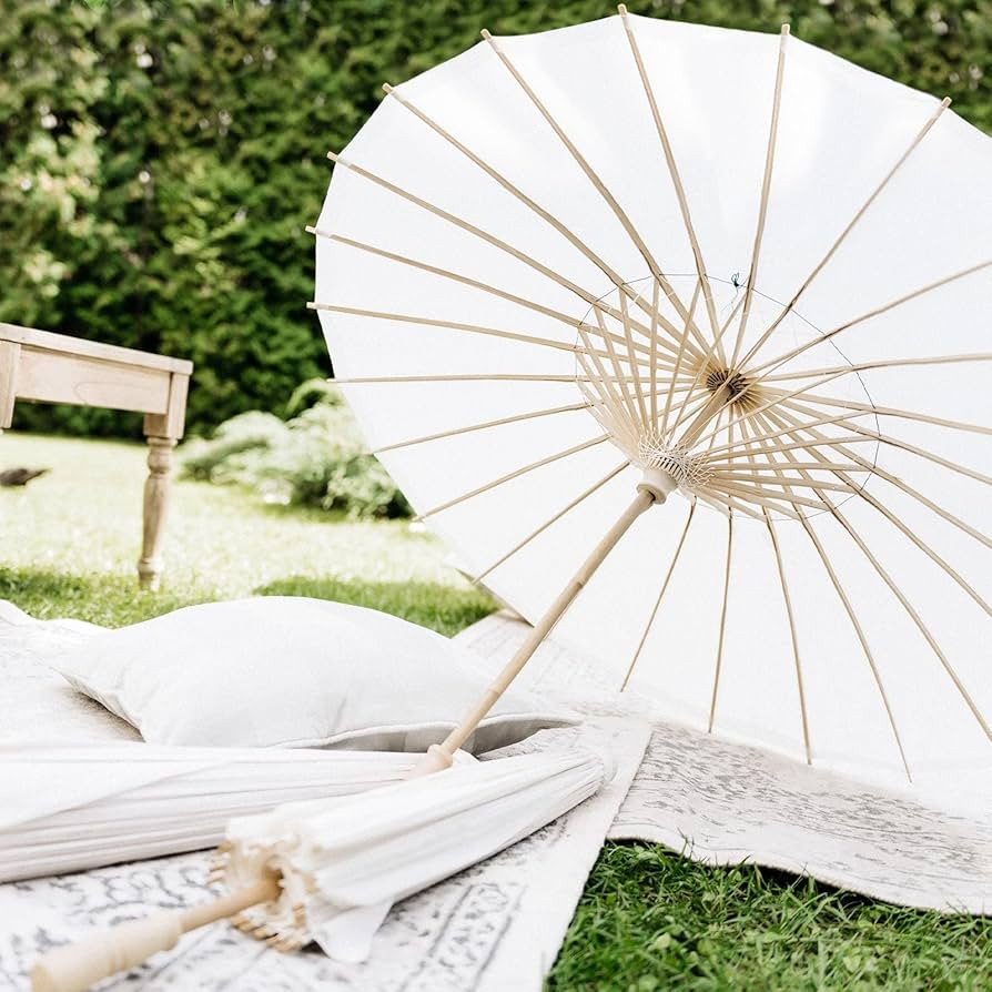 Efavormart 2 Pack | White 32" Parasol Paper/Bamboo Umbrellas Wedding Party Favors, Table Decorati... | Amazon (US)
