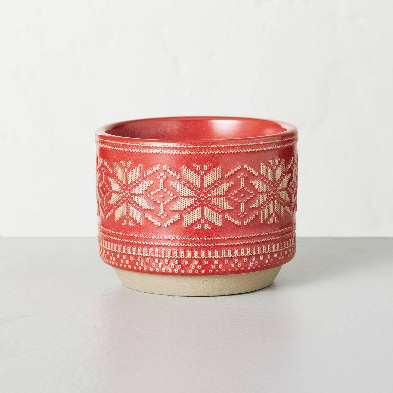 2-Wick Snowflake Embossed Ceramic Balsam &#38; Berry Seasonal Jar Candle Red 11oz - Hearth &#38; ... | Target