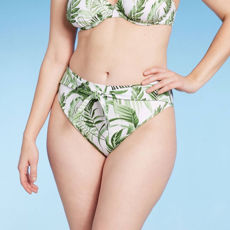 Women's Cheeky Tie Detail High Waist Bikini Bottom - Shade & Shore™ Multi Green | Target