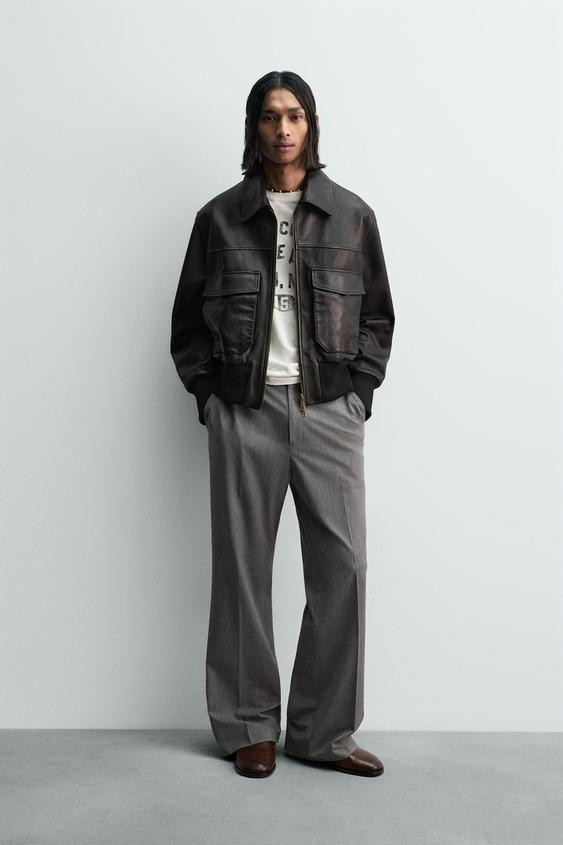 CROPPED FIT LEATHER JACKET | Zara US