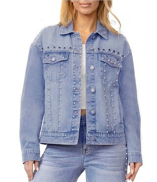 Stevie Jeans Long Sleeve Studded Denim Trucker Jacket | Dillard's | Dillard's