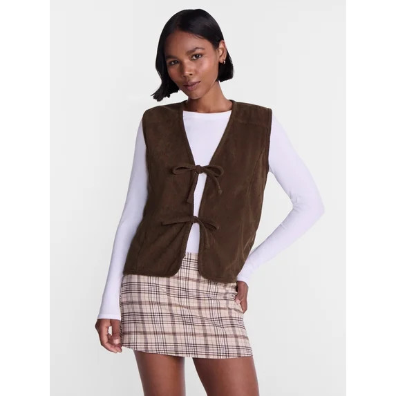 No Boundaries Tie Front Corduroy Vest, Women's and Women's Plus S-3X | Walmart (US)