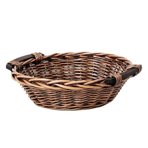 JLKIMZVO Rattan Bread Basket Round Fruit Baskets Wicker Black and Brown Storage Bowl Set of One | Amazon (US)