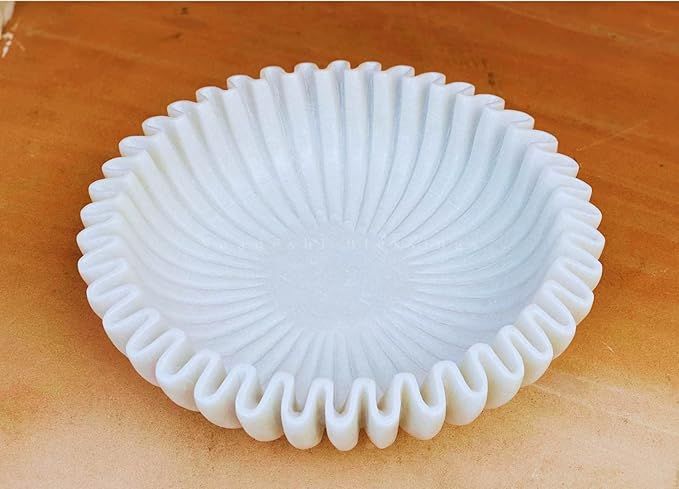 SWADESHI BLESSINGS HandCrafted Marble Ruffle Bowl /Antique Scallop Bowl/Fruit Bowl/Vintage Ring D... | Amazon (US)