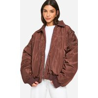Womens Contrast Stitch Detail Oversized Bomber Jacket - Brown - 12 | boohoo (US & Canada)