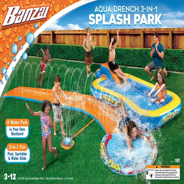 Banzai Aqua Drench 3-In-1 Splash Park w/ Pool, Sprinkler & Waterslide - Walmart.com | Walmart (US)