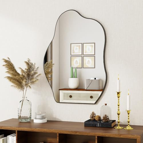 BEAUTYPEAK Asymmetrical Mirror, 26 x 38 Inches Irregular Wall Mirror, Wood Frame Unique Shape Wall Mounted, Decorative for Living Room Bedroom Entryway Hallway | Amazon (US)