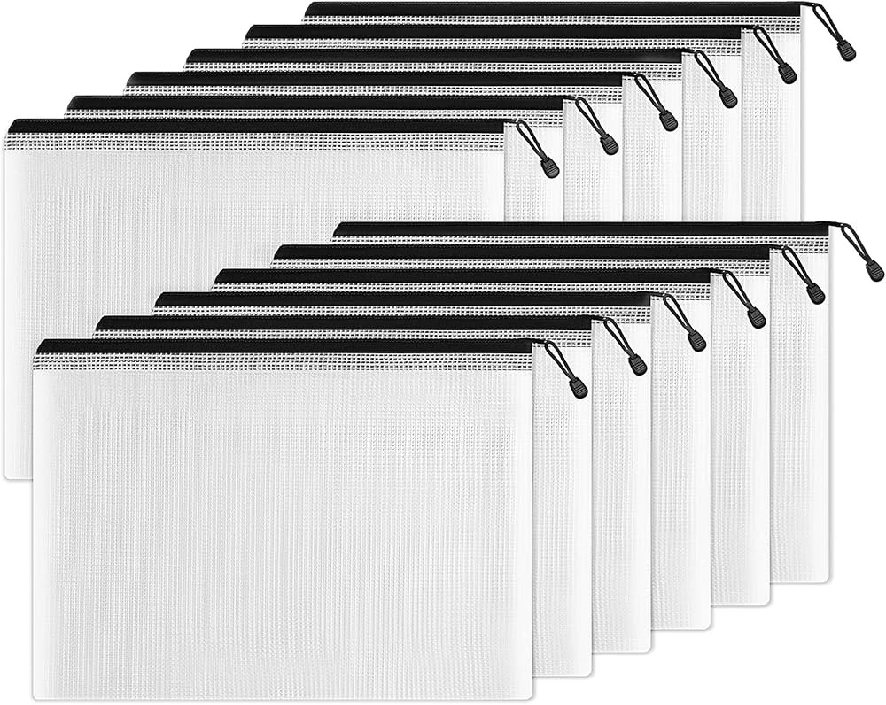 SUNEE Plastic Mesh Zipper Pouch 11x16 in (Black, 12 Packs) Extra Large Zip File Bags for Office S... | Amazon (US)