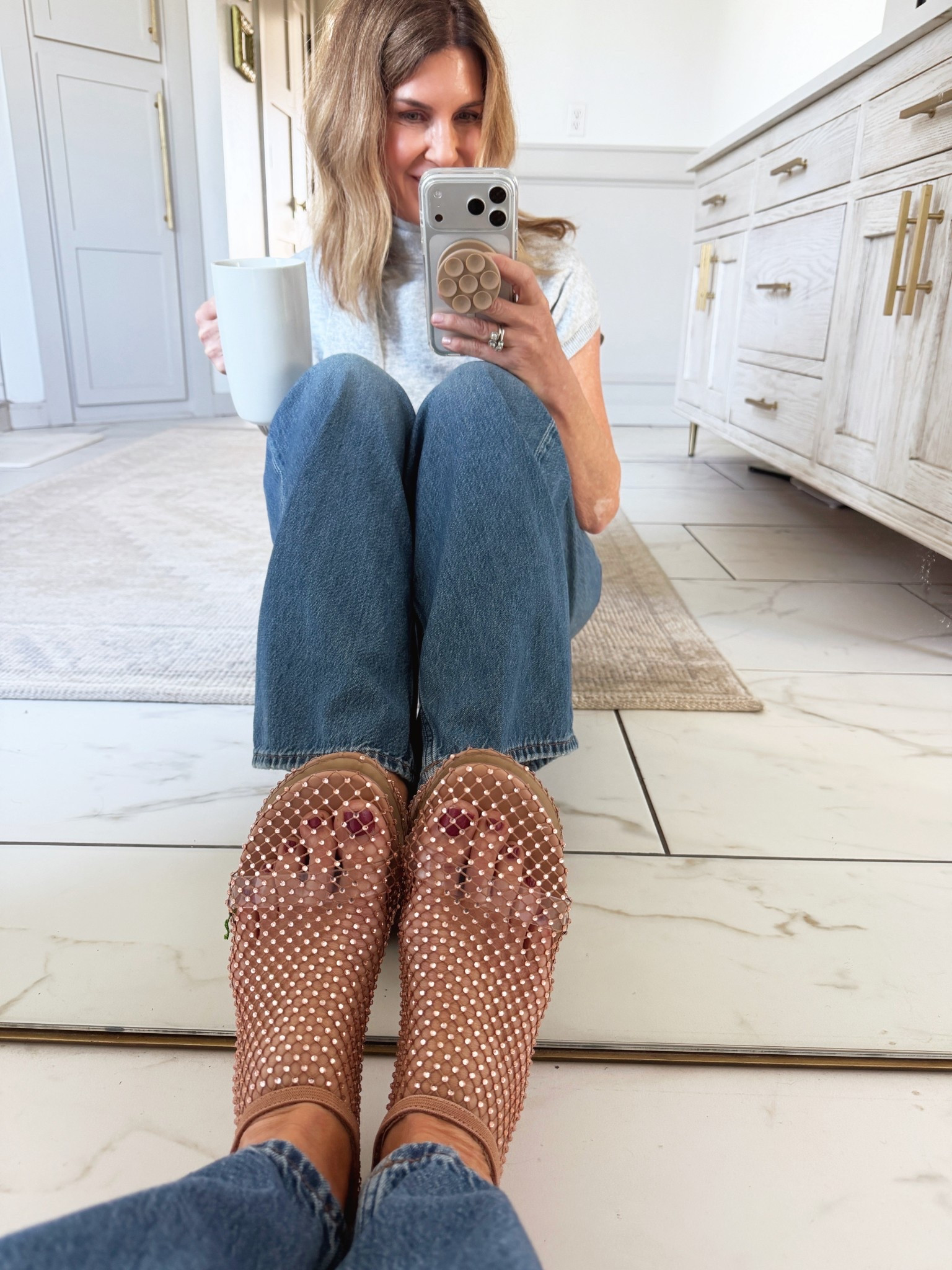 Blush rhinestone flats. I’m between a 7.5 and an 8 and sized down to a 7.5. These feel good! No scratch! I was worried about that 

#LTKstorytime #LTKOver40