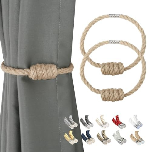 BEL AVENIR Magnetic Jute Curtain Tiebacks, Decorative Drapery Holdbacks Bohemian Style Woven Tie-... | Amazon (US)