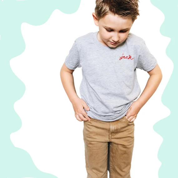 Kids Name T-shirt. Custom Chain Stitch Embroidery Shirt. - Etsy | Etsy (US)