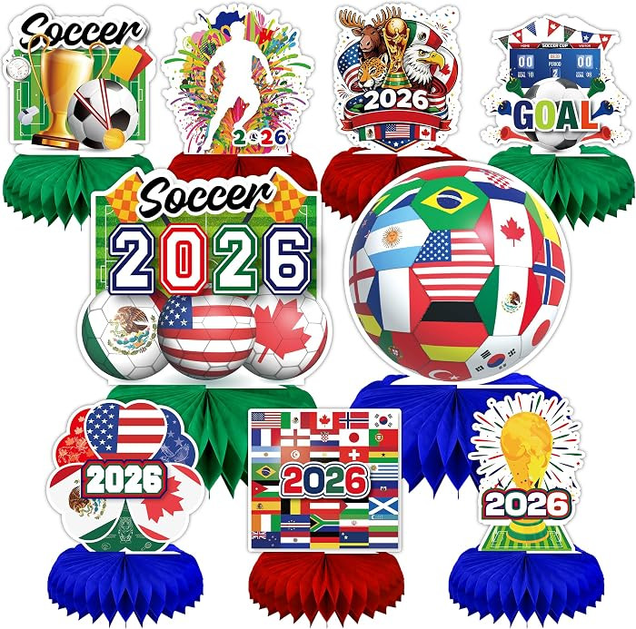 9Pcs Soccer Party Decorations for Kids Adults, Soccer Honeycomb Centerpieces for Table Birthday P... | Amazon (US)