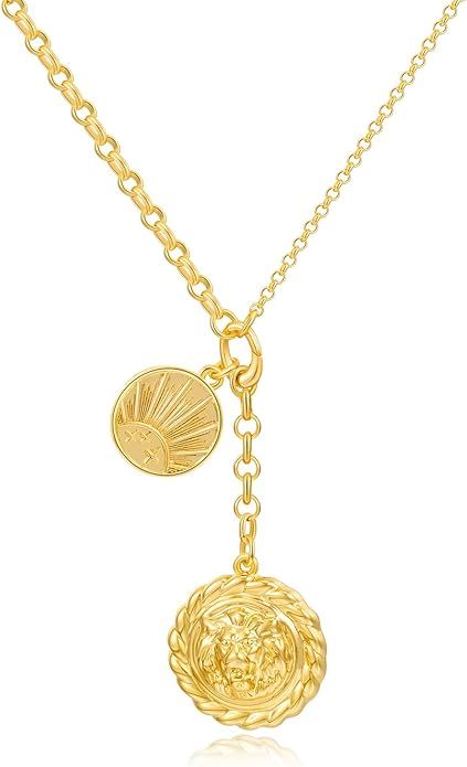 CLASSYZINT 18K Gold Plated Coin Lion Head Pendant Necklace Chunky Paperclip Choker Necklace For G... | Amazon (US)