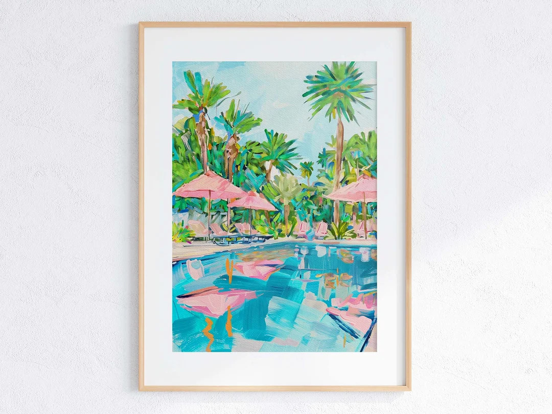 Tropical Poolside Watercolor Painting: Beach House Wall Art Print or Canvas - Etsy | Etsy (US)