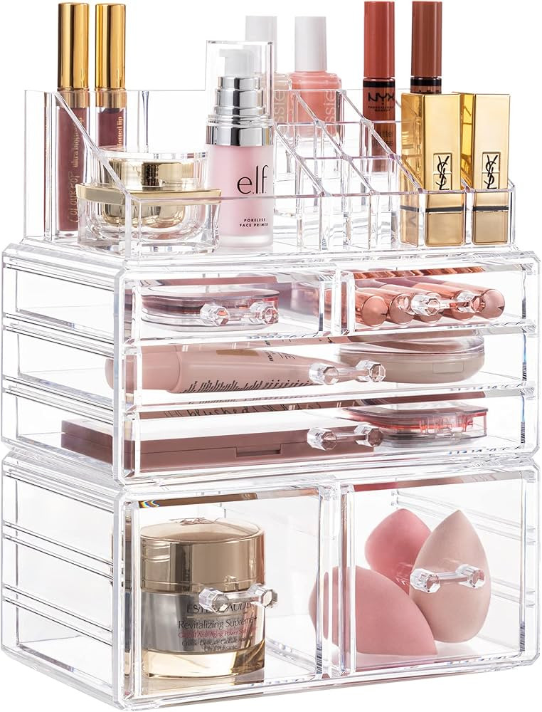 HBlife Acrylic Clear Dustproof Makeup Storage Organizer Drawers Large Skin Care Cosmetic Display ... | Amazon (US)