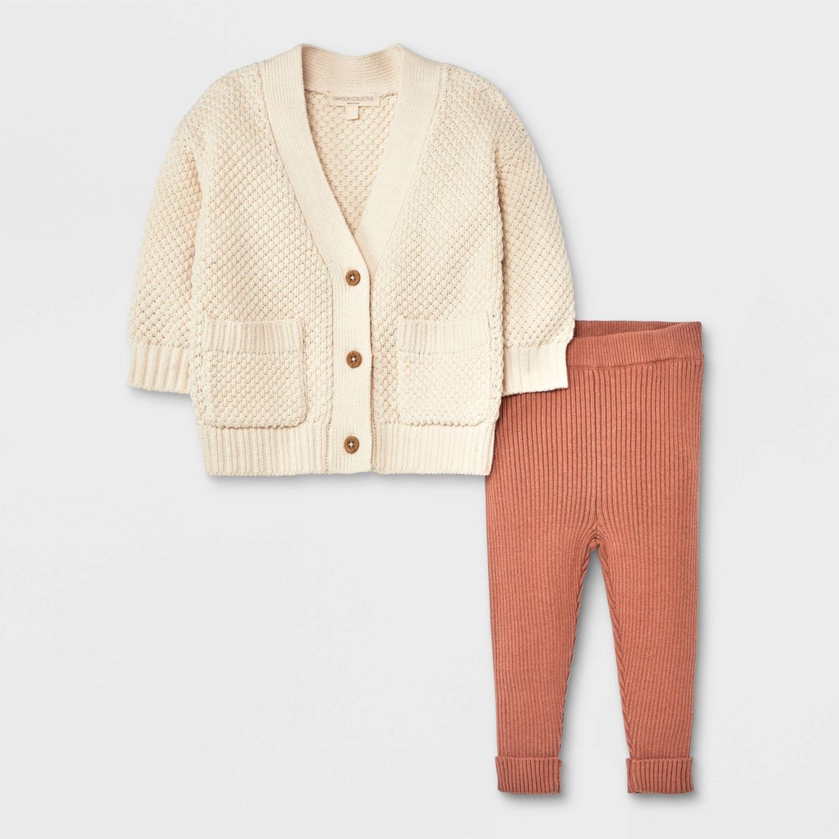 Grayson Collective Baby Cardigan & Ribbed Leggings Set - Cream/Brown | Target