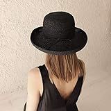 Black Straw Raffia Hat, with Turn Up-Down Brim | Amazon (US)