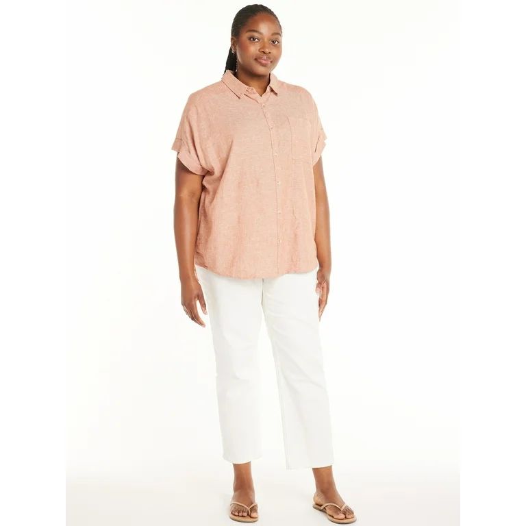 Terra & Sky Women’s Plus Size Short-Sleeve Button-Front Camp Shirt, Sizes 0X-5X - Walmart.com | Walmart (US)