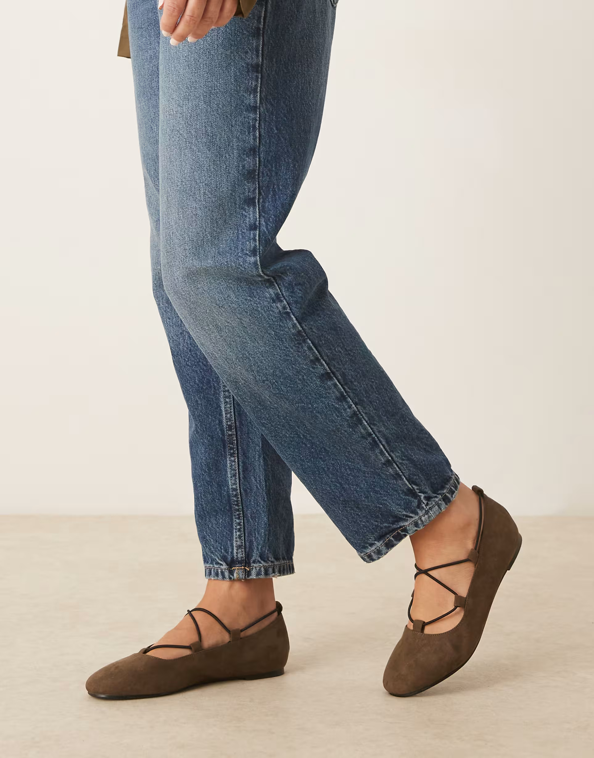 ASOS DESIGN Wide Fit Lagos elastic ballet flats in olive suedette | ASOS | ASOS (Global)