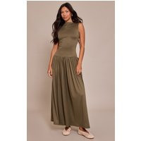 Khaki Double Layer Jersey Dropped Waist Maxi Dress | PrettyLittleThing US