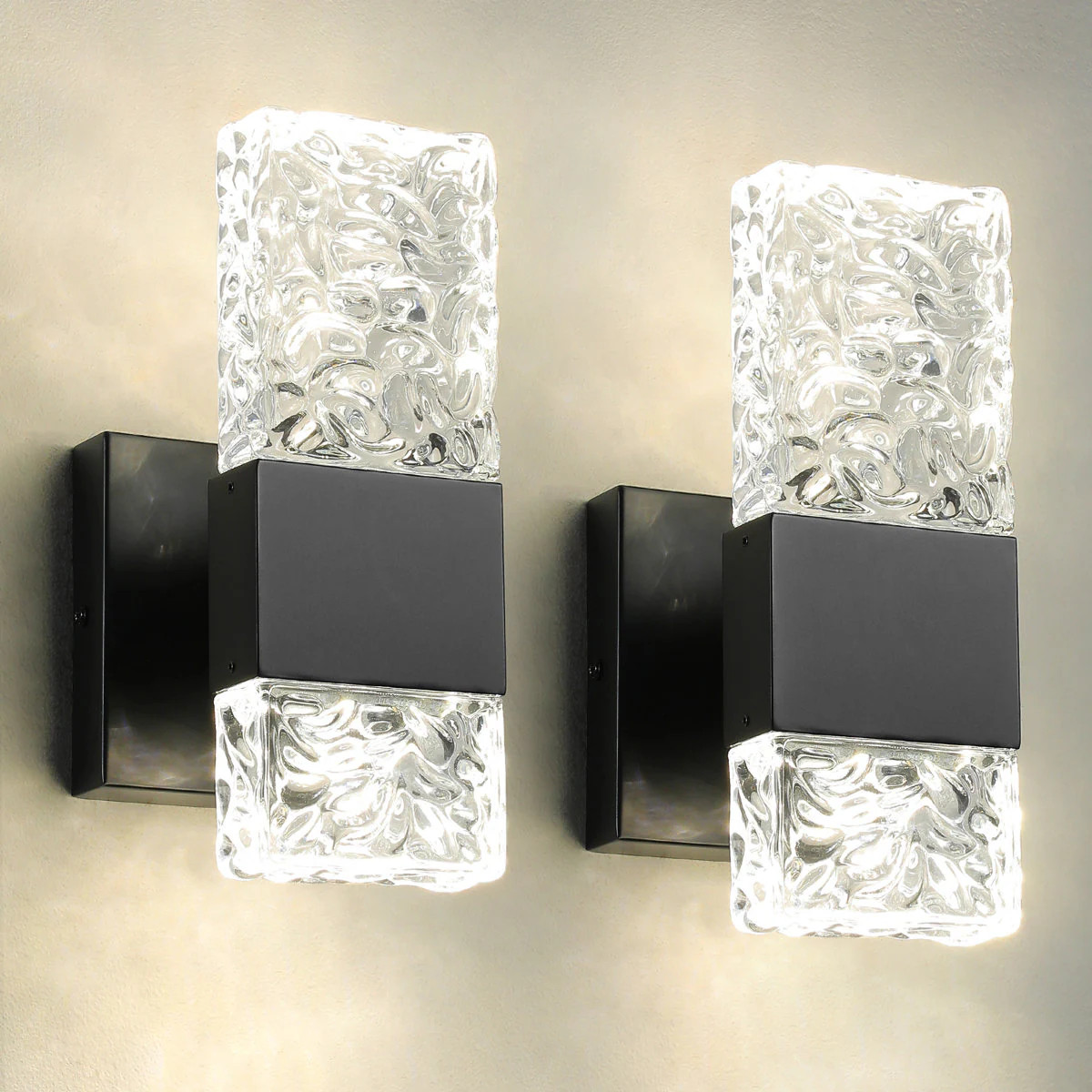 KAISITE 5-in 1-Light Black LED Vanity Light With Crystal Shade Bathroom Light Fixture Wall Sconce 4000K Dimmable（Set of 2） one_size | Lowe's