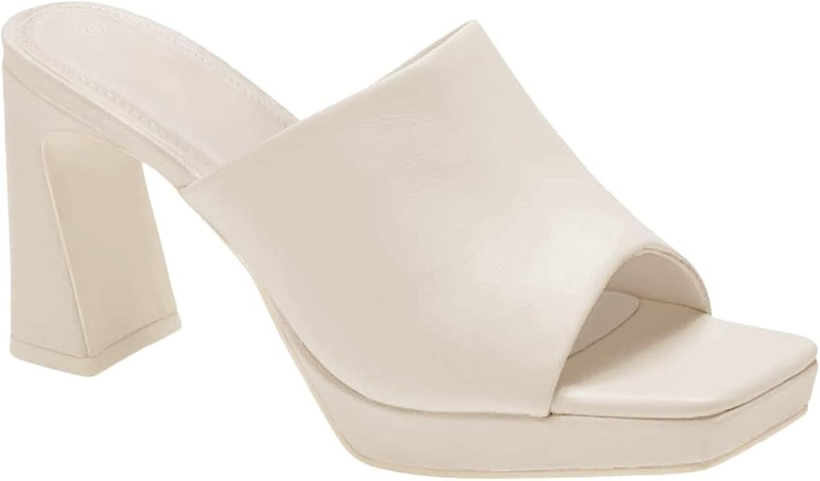 Trish Lucia Womens Platform Chunky Heels Mules Square Open Toe High Heeled Sandals Slip On Slides... | Amazon (US)