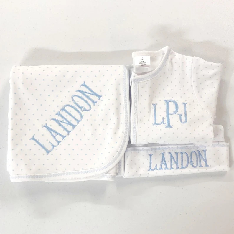 Baby Boy Coming Home Outfit Monogram Newborn Footie Blue | Etsy | Etsy (US)