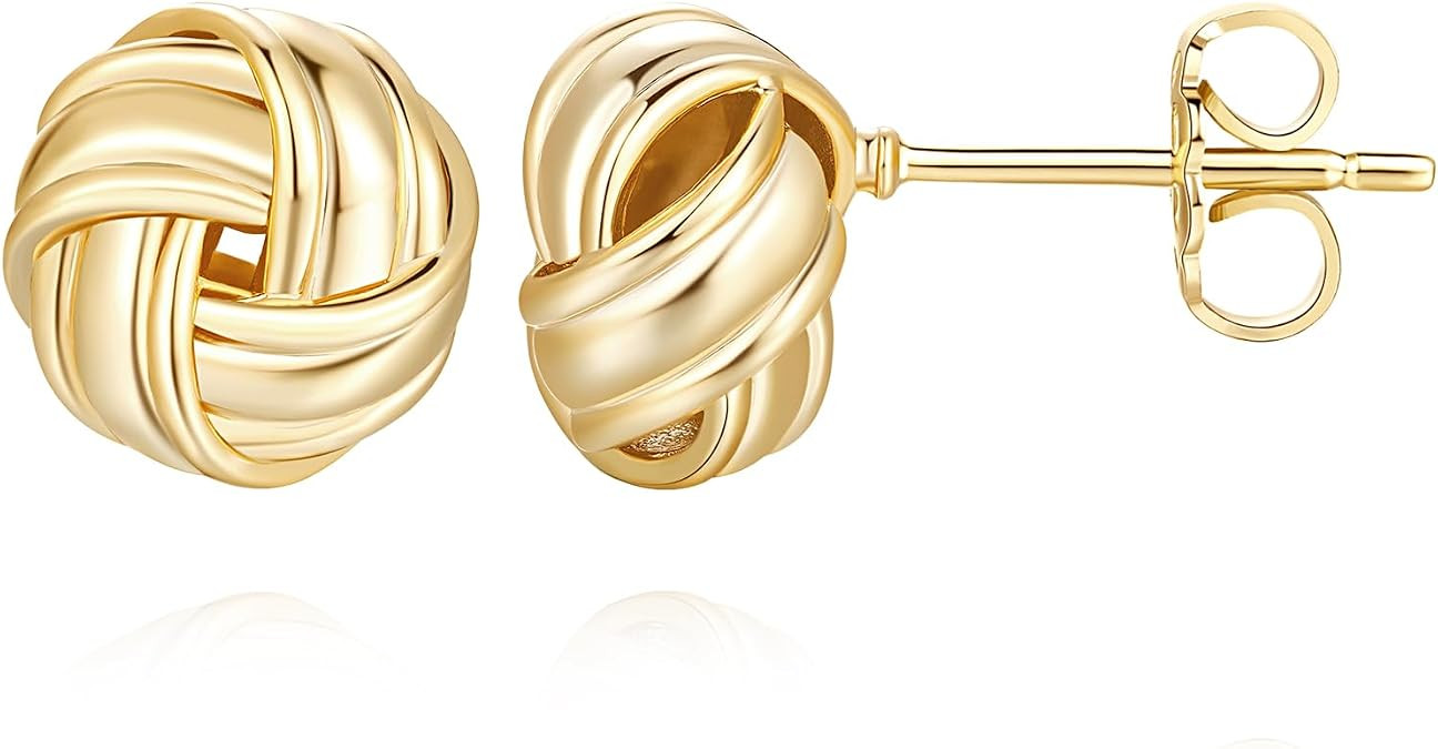 14K Gold Stud Earrings for Womens Stud Earrings Small Round Knot Earrings Studs Twisted Hypoaller... | Amazon (US)